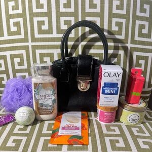 Vintage Victoria's Secret Black Buckled Travel Makeup Bag Spa Theme Bundle